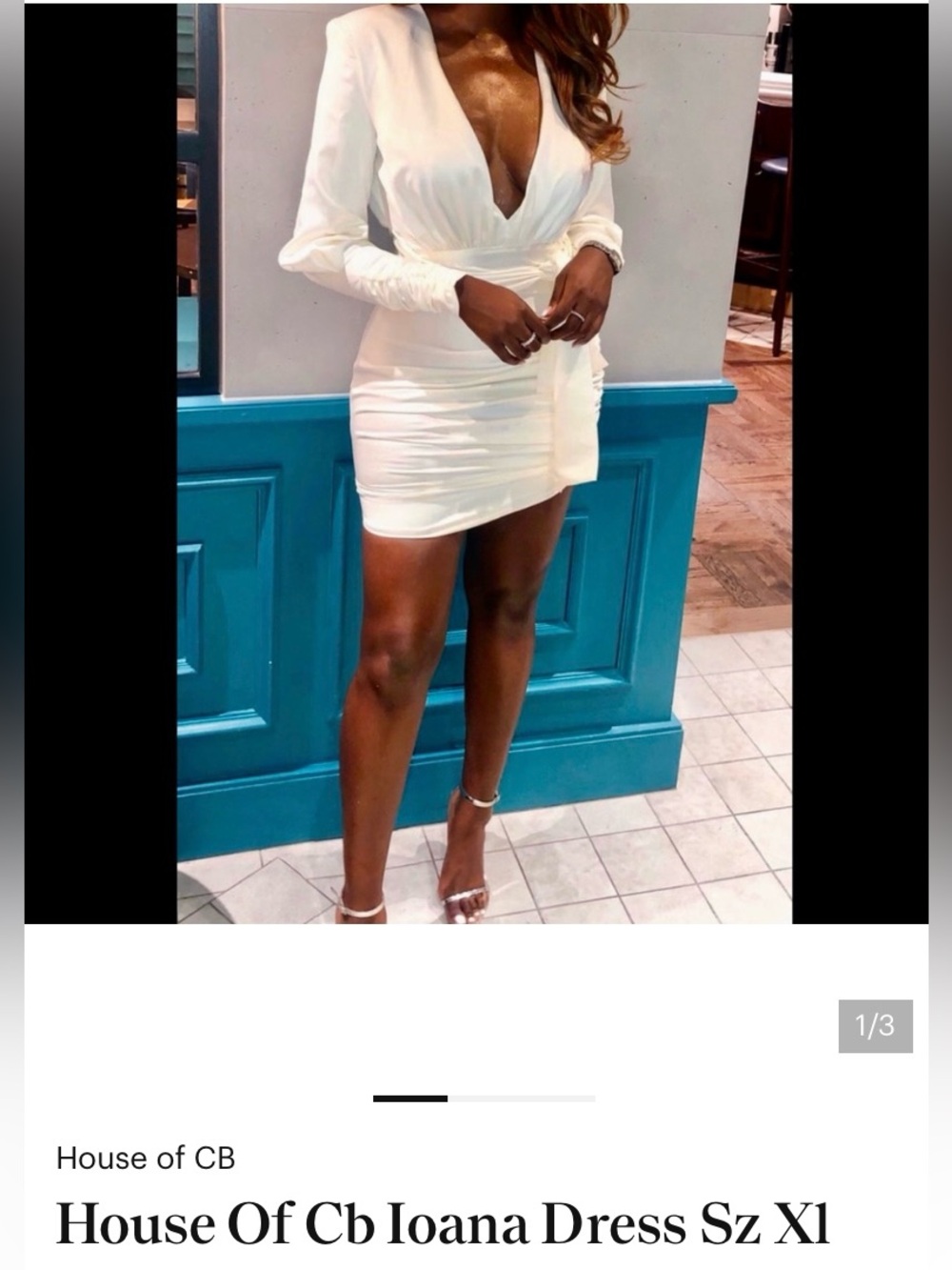 House of CB Cream Plunge Long-Sleeve Mini Dress